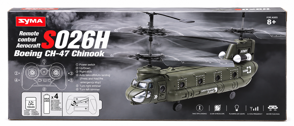 SYMA S026H Boeing CH-47 Chinook Remote Control Helicopter – 2.4GHz RC Aircraft for Kids