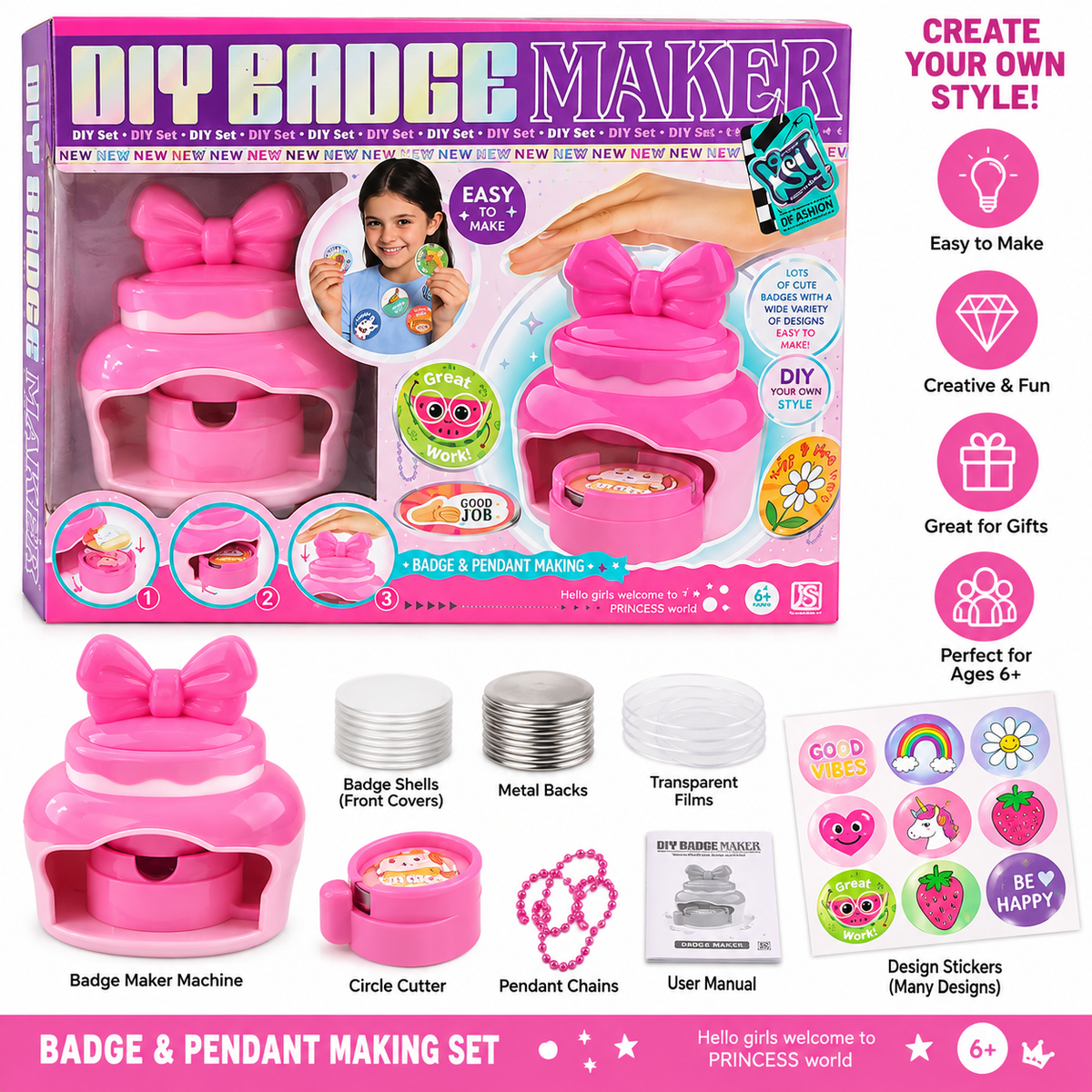 DIY Badge Maker & Pendant Making Set for Kids – Creative Fashion Craft Kit