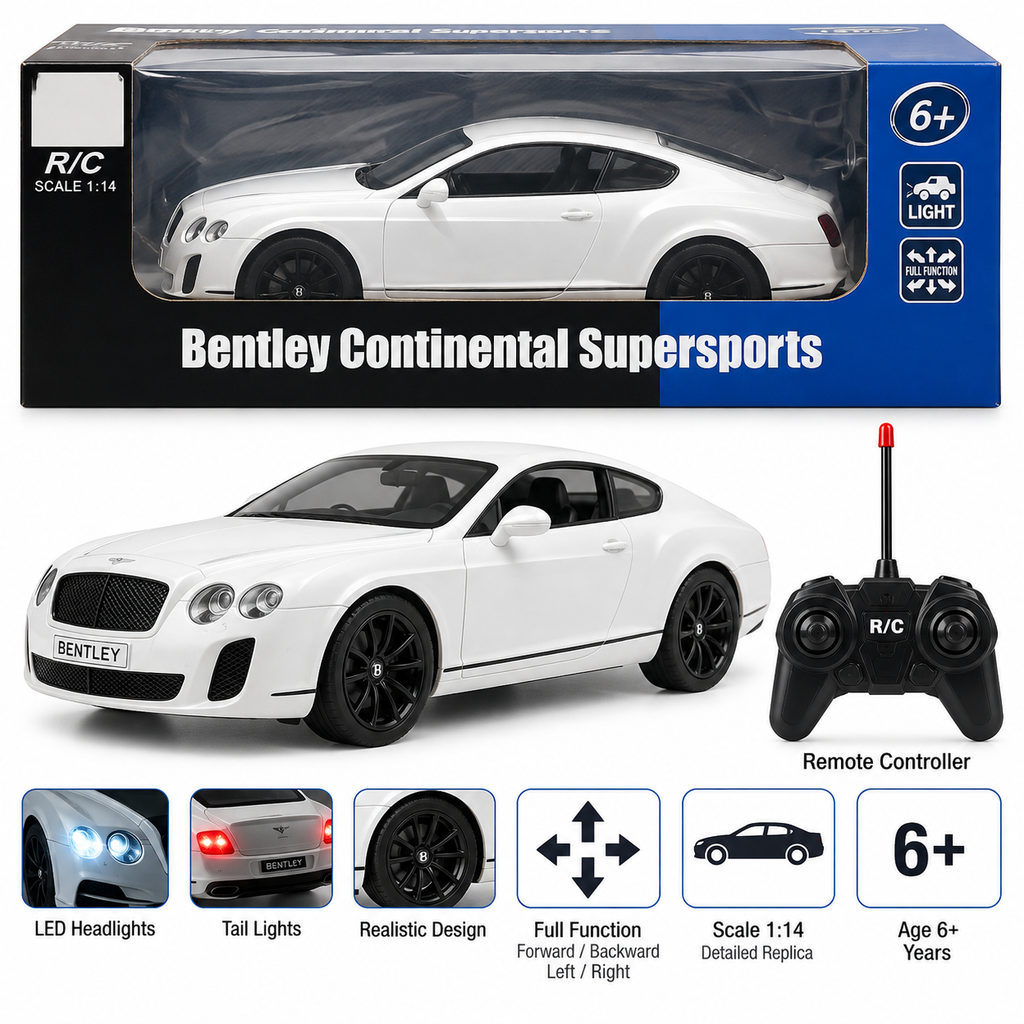 Bentley Continental Supersports 1:14 Scale Remote Control Car with Lights – White
