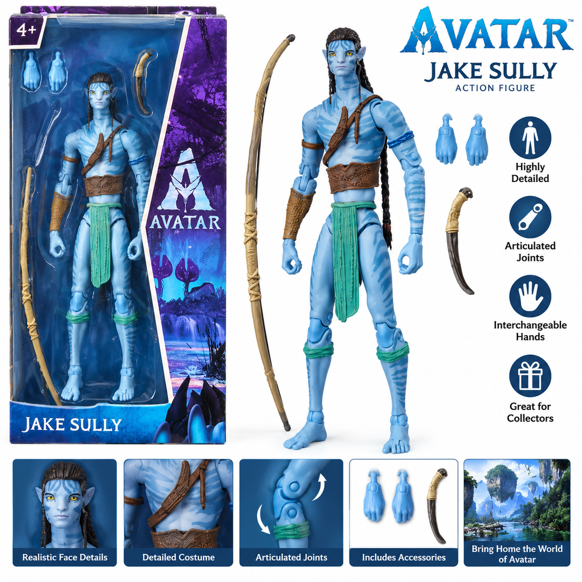 Avatar Jake Sully Action Figure with Bow & Accessories – Collectible Character Toy for Kids 4+