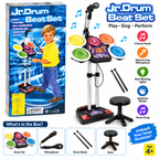 Jr. Drum Beat Set for Kids with 5 Drum Heads, Sing-Along Microphone, Lights & Demo Music