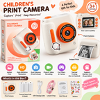 Children’s Instant Print Camera for Kids with Dual Front & Rear Camera – White & Orange