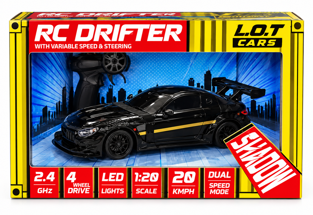 RC Drifter Shadow Car 1:20 Scale – 4WD Remote Control Drift Car with LED Lights & Dual Speed Mode