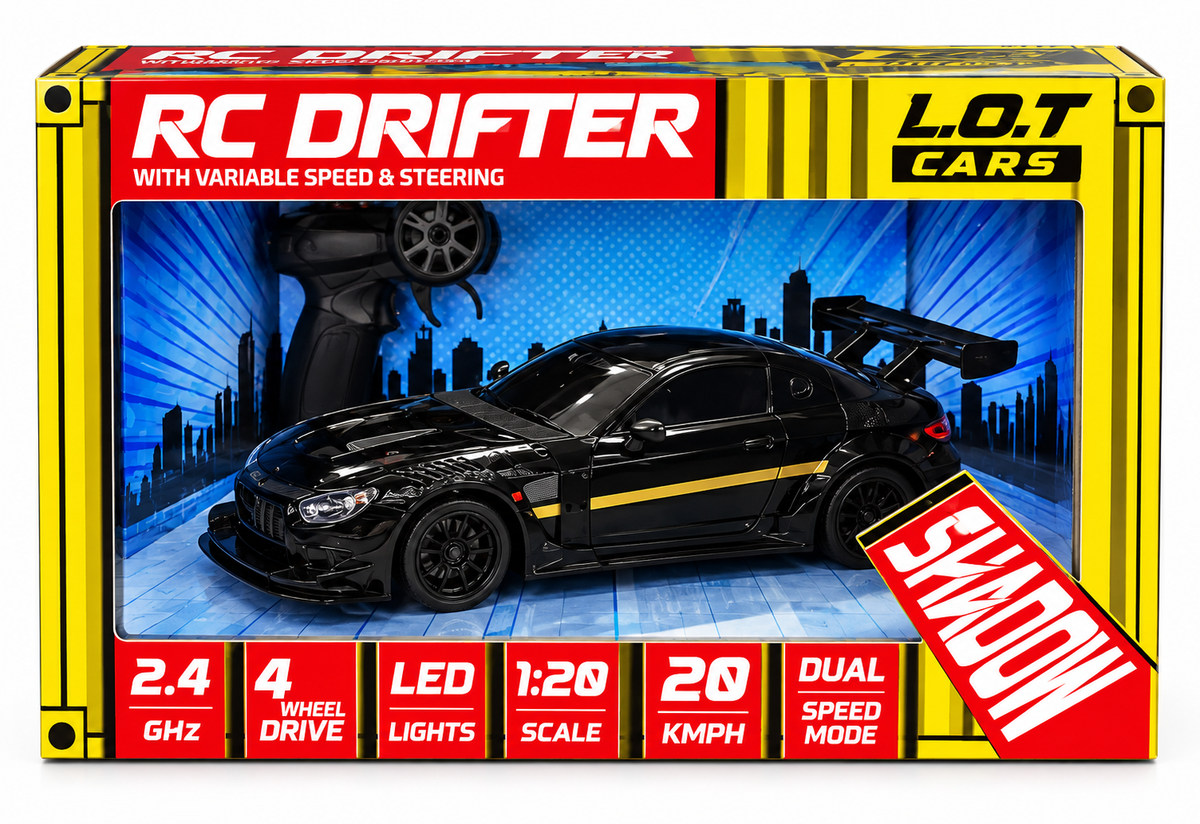 RC Drifter Shadow Car 1:20 Scale – 4WD Remote Control Drift Car with LED Lights & Dual Speed Mode