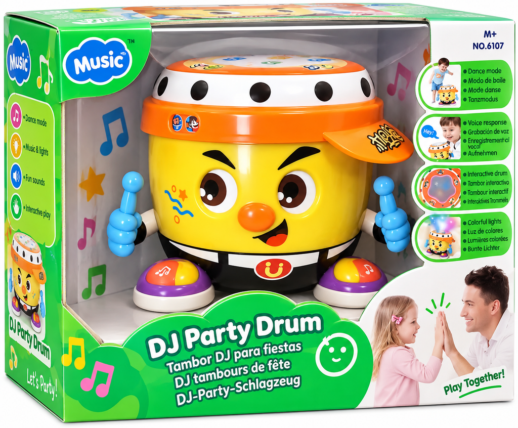 DJ Party Drum Interactive Musical Toy for Kids with Dance Mode, Voice Recording, Lights & Music