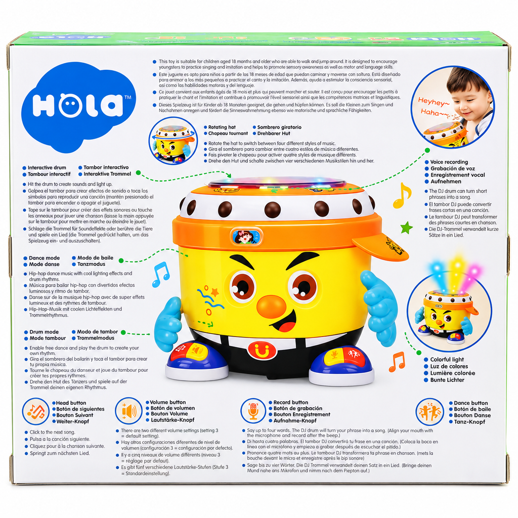 DJ Party Drum Interactive Musical Toy for Kids with Dance Mode, Voice Recording, Lights & Music