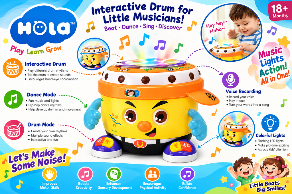 DJ Party Drum Interactive Musical Toy for Kids with Dance Mode, Voice Recording, Lights & Music