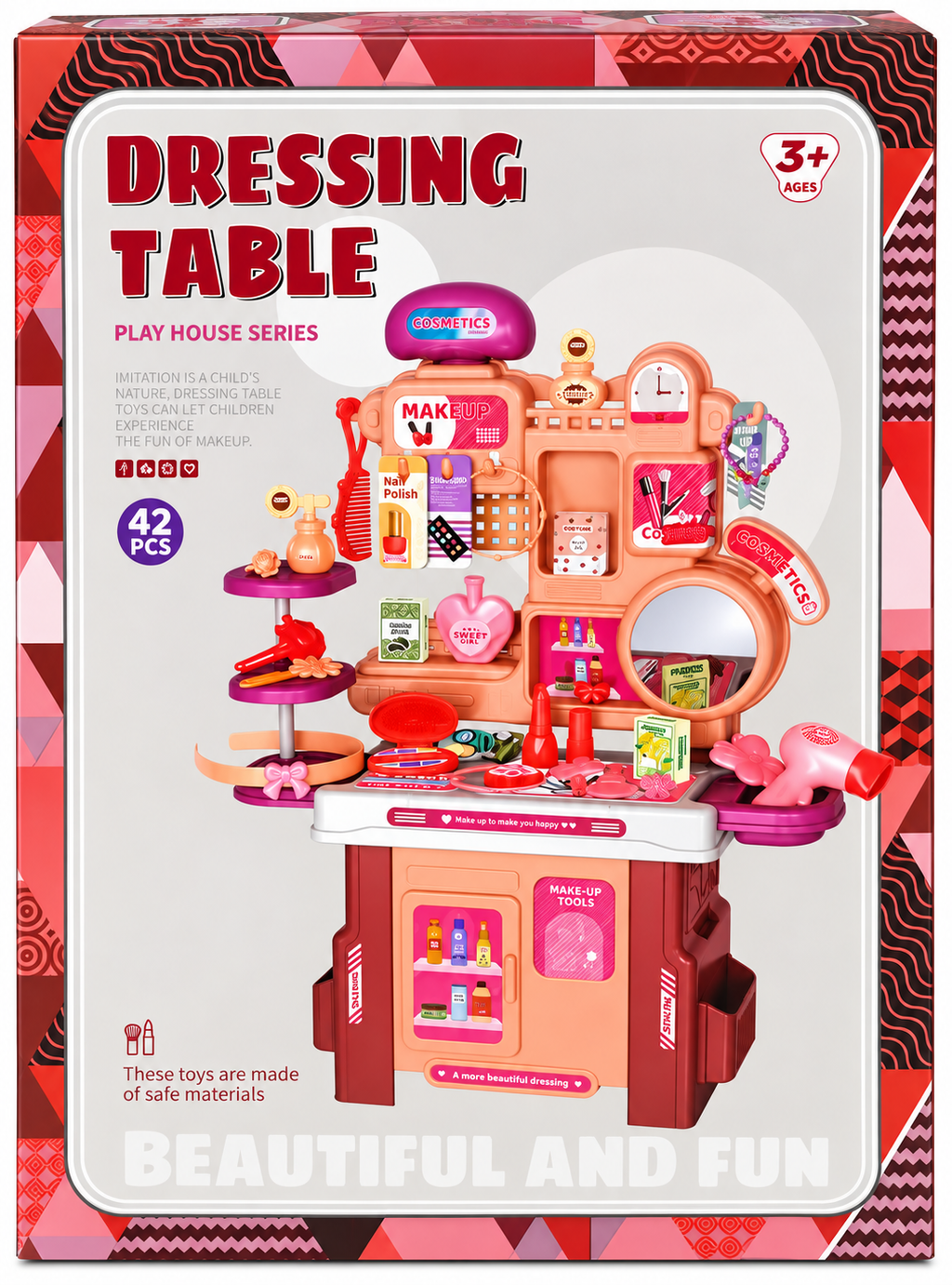 Kids Dressing Table Play Set – 42 Pcs Pretend Makeup & Beauty Salon Role Play Set – 3+ Years