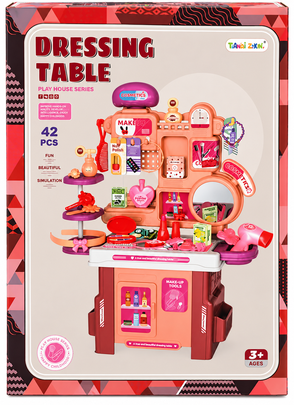Kids Dressing Table Play Set – 42 Pcs Pretend Makeup & Beauty Salon Role Play Set – 3+ Years
