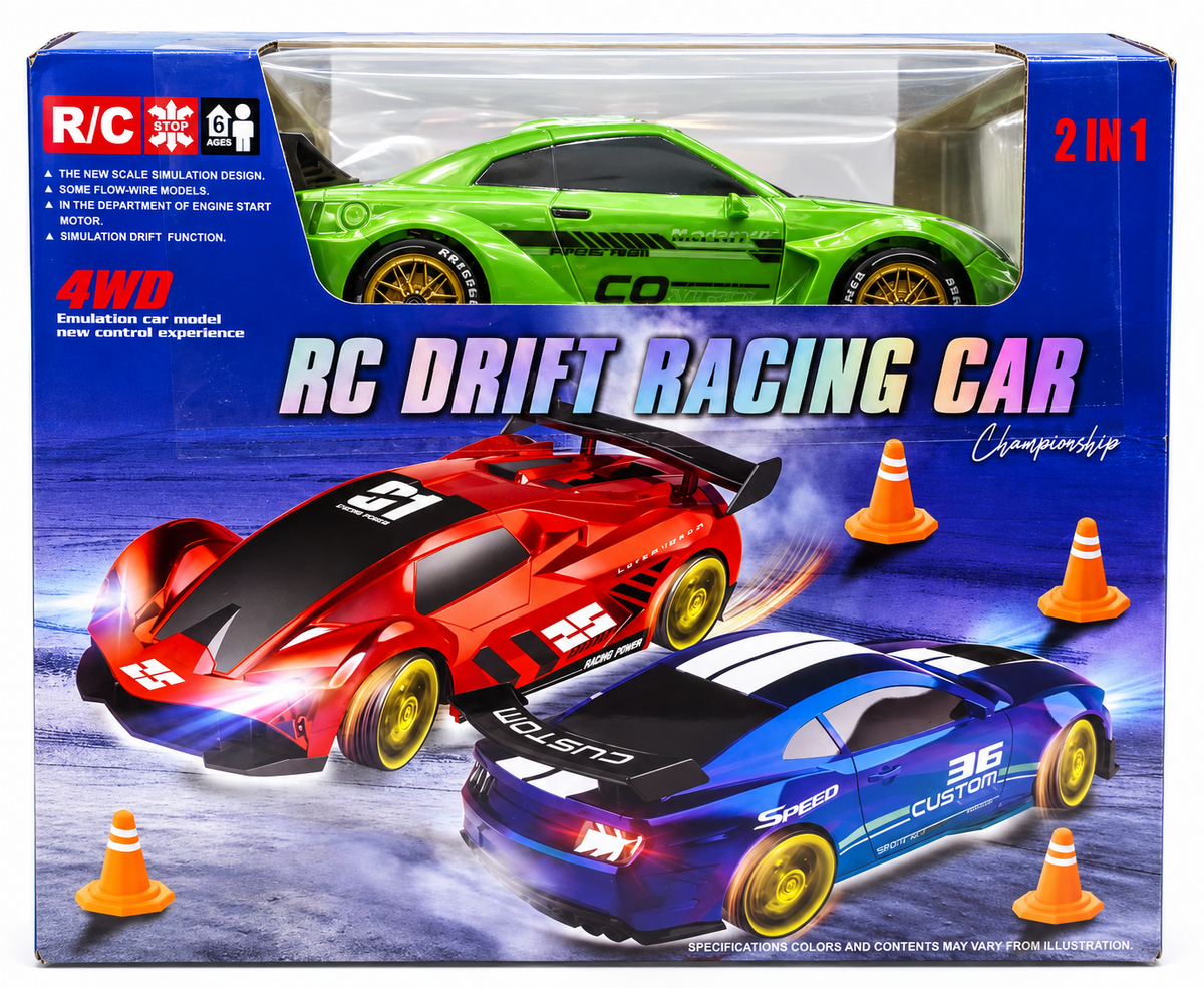 2-in-1 RC Drift Racing Car – 4WD Remote Control Sports Car for Kids – Green – 6+ Years