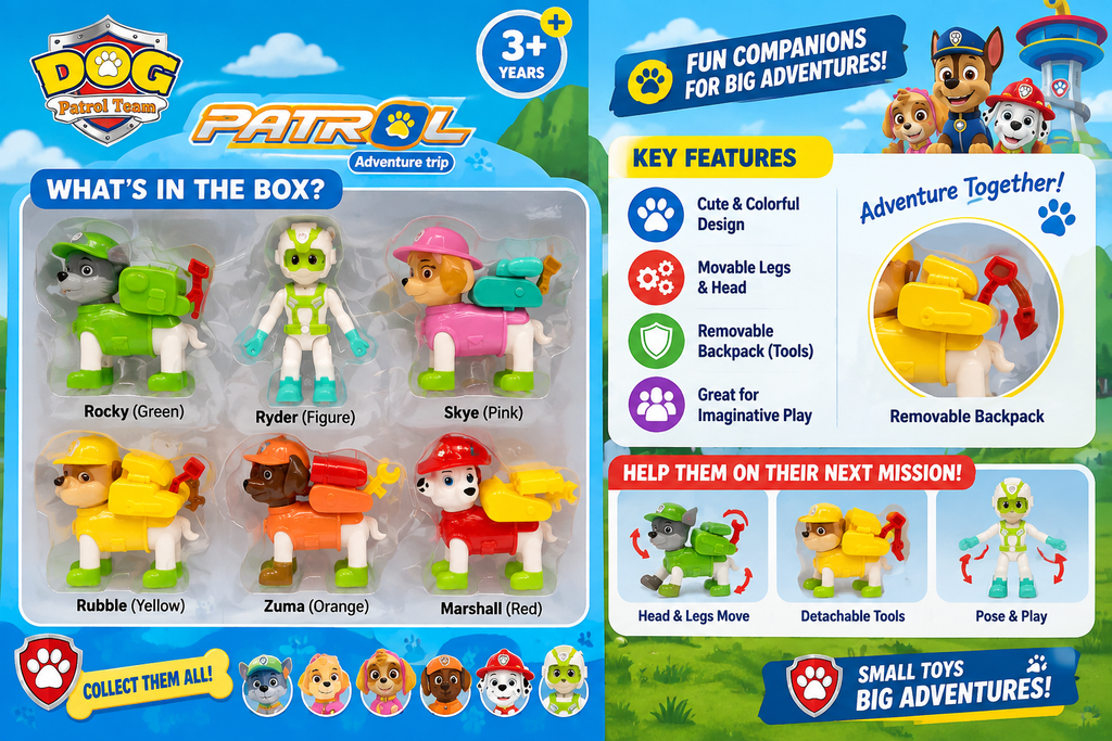 Dog Patrol Team 5-Piece Adventure Rescue Figure Set – Puppy Characters with Accessories