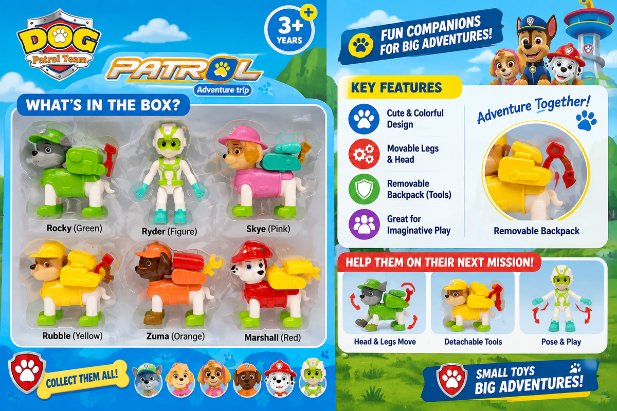 Dog Patrol Team 5-Piece Adventure Rescue Figure Set – Puppy Characters with Accessories
