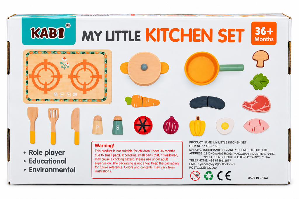 KABI My Little Kitchen Set – Wooden Pretend Cooking & Role Play Set for Kids 36M+