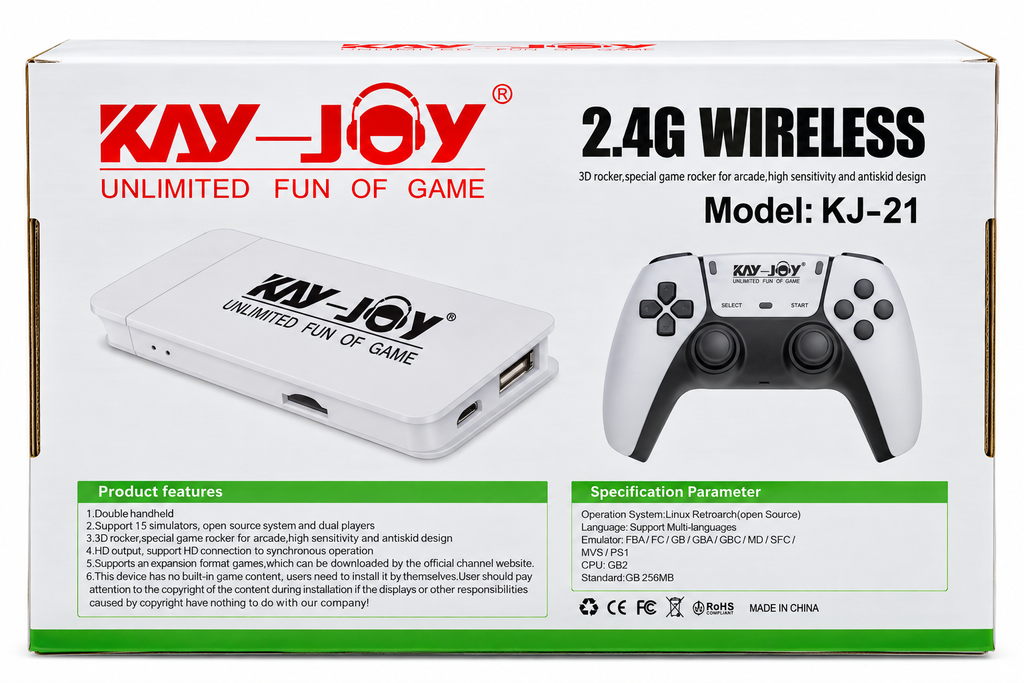 KAY-JOY KJ-21 2.4G Wireless Double Rocker Game Controller – 3D 4K Gaming Joystick