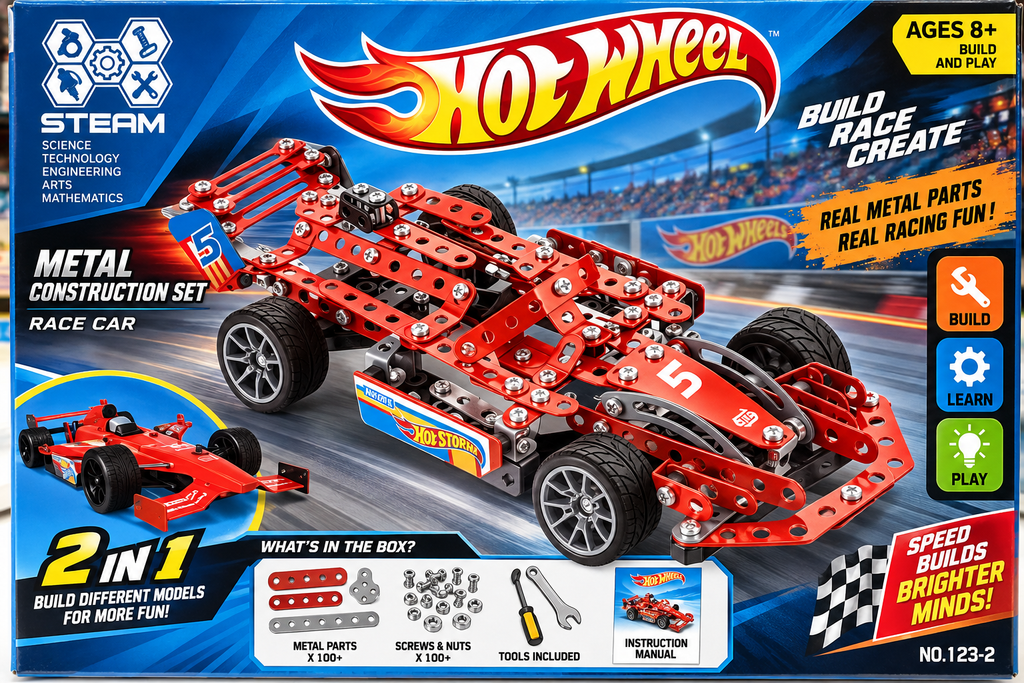 Hot Wheel STEAM Stainless Steel Formula Racing Car Construction Set – DIY Metal Building Kit for Kids 8+