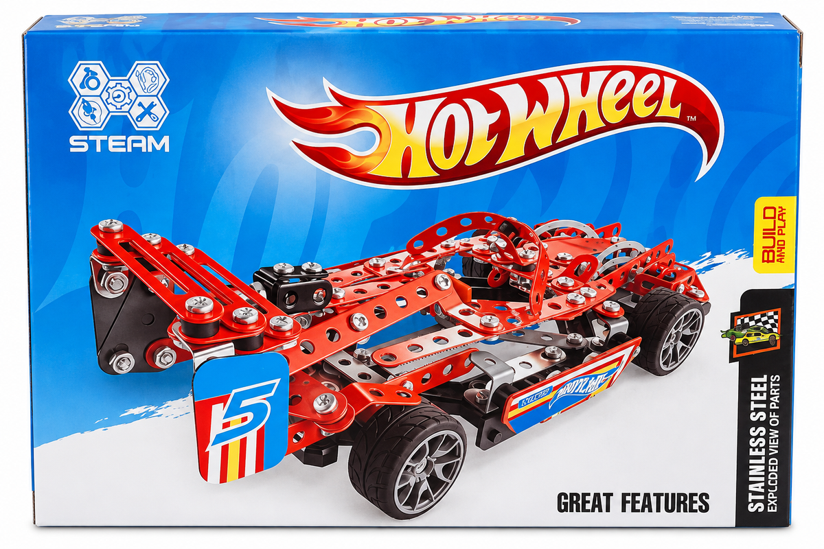 Hot Wheel STEAM Stainless Steel Formula Racing Car Construction Set – DIY Metal Building Kit for Kids 8+