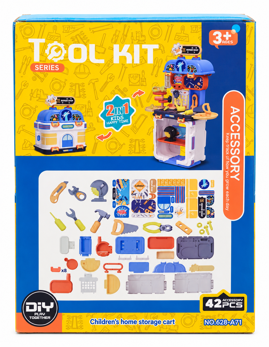 2-in-1 DIY Tool Kit Repair Shop Play Set with 42 Accessories
