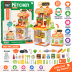 2-in-1 Kids Kitchen Play Set with 53 Accessories & Storage Cart