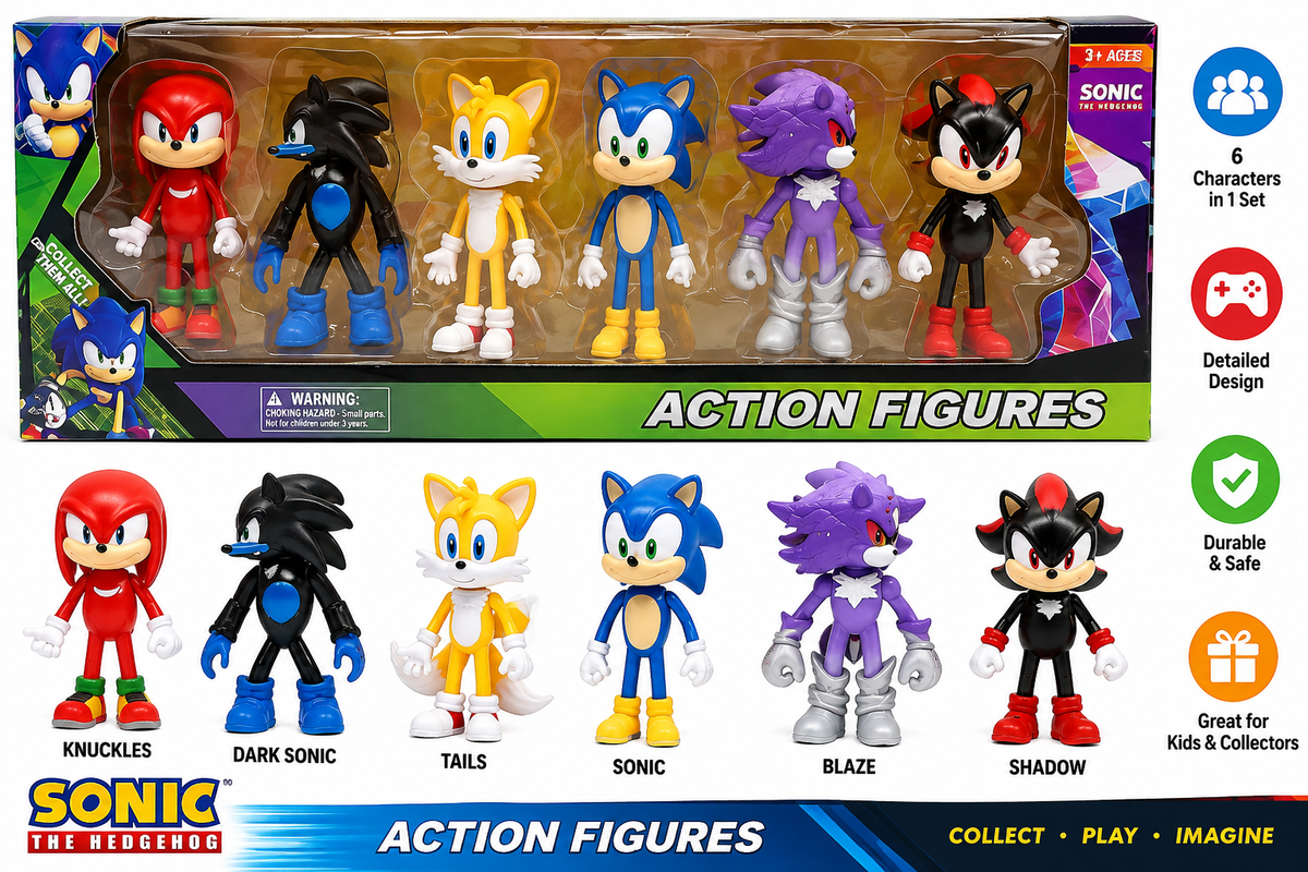 Sonic Action Figures Set of 6 Collectible Character Toys