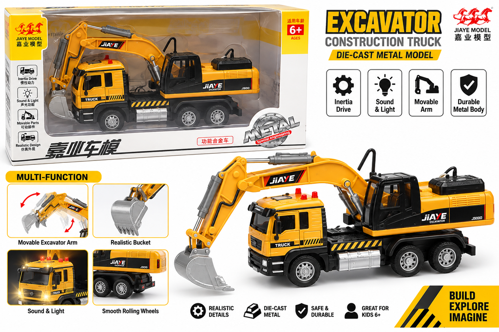 Metal Truck with Excavator Construction Vehicle Toy for Kids