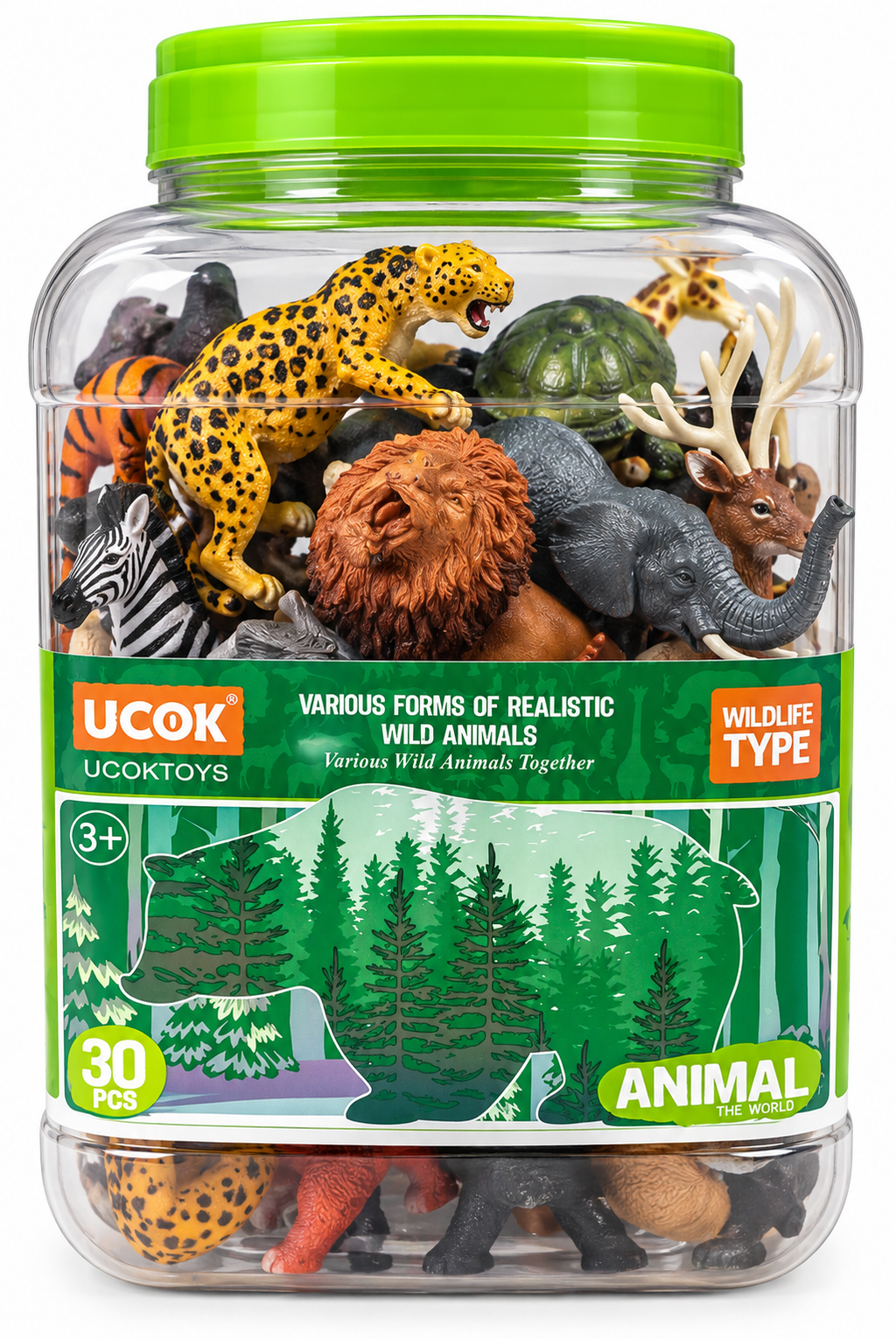 Realistic Wild Animal Figures with Storage Jar – 30 Pcs