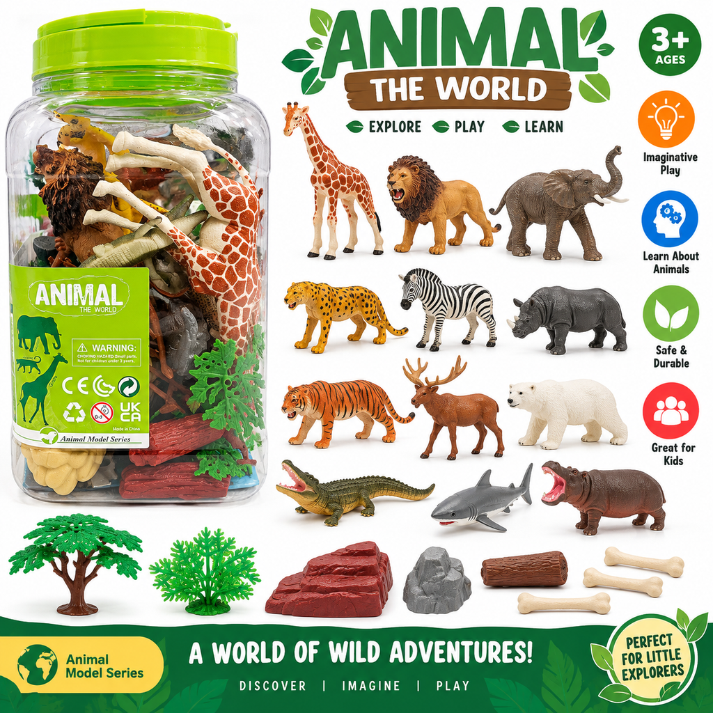 Realistic Wild Animal Figures with Storage Jar – 30 Pcs