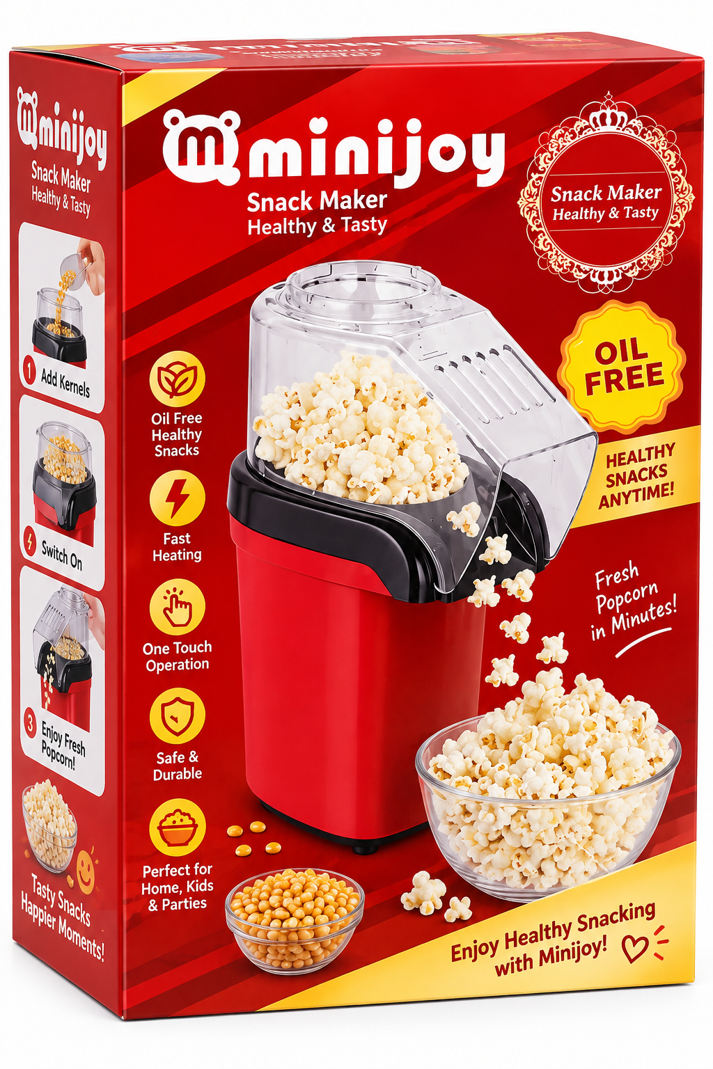 Minijoy Oil-Free Snack Maker – Hot Air Popcorn Maker Machine
