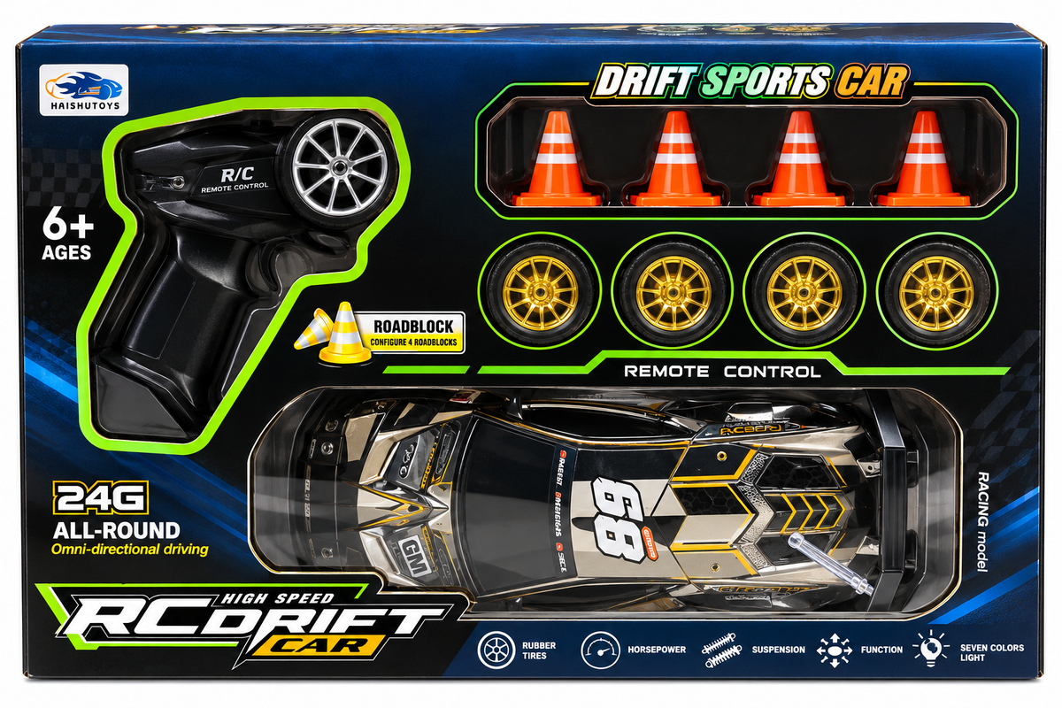 High Speed Remote Control Drift Sports Car with Remote Control & Roadblock Accessories