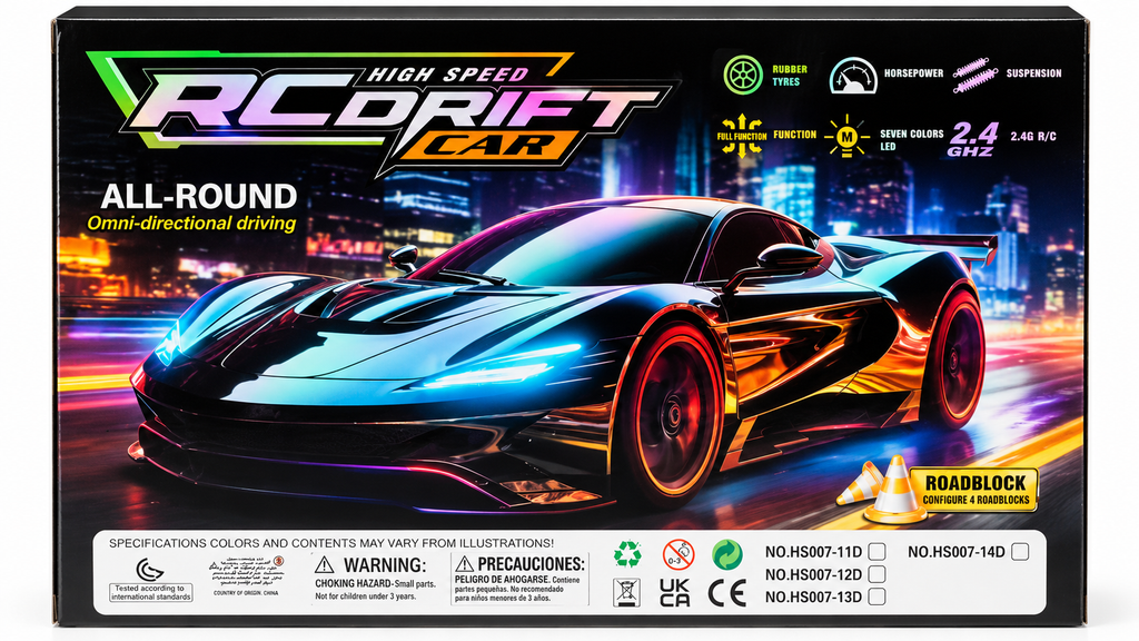 High Speed Remote Control Drift Sports Car with Remote Control & Roadblock Accessories