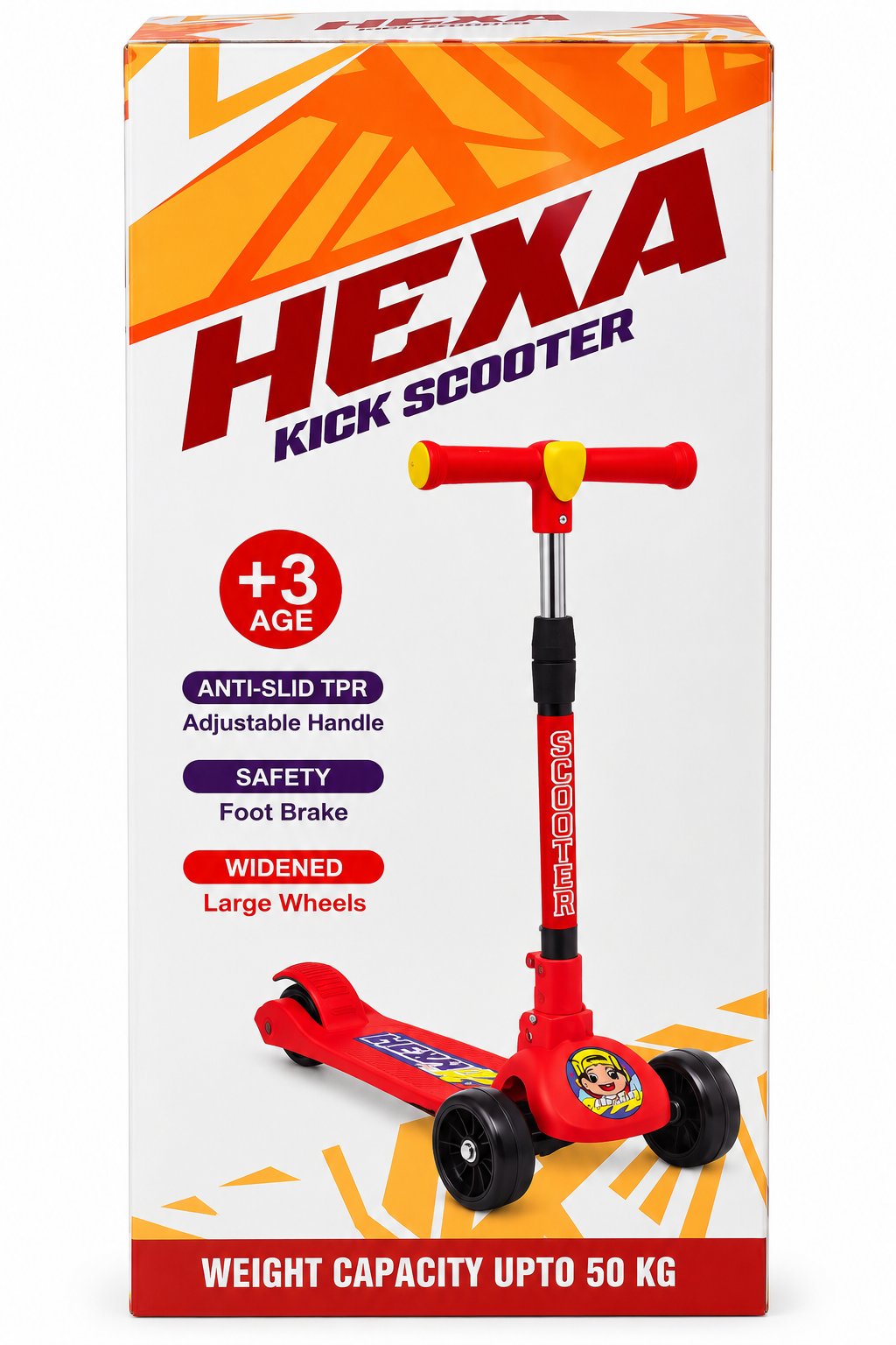 Hexa Kick Scooter for Kids with Adjustable Handle, Foot Brake & Large Wheels Assorted Color
