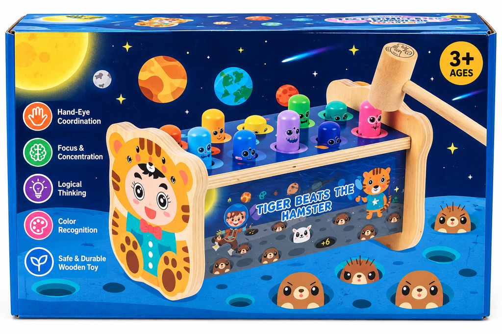 Wooden Hammer Toy – Tiger Beats The Hamster Whack-a-Mole Game for Kids