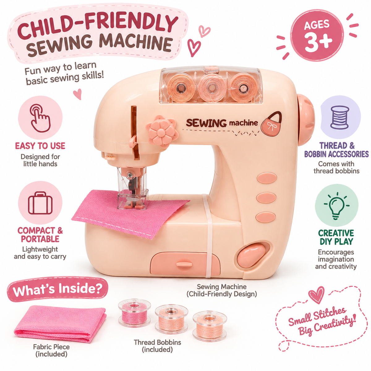 DIY Sewing Machine Toy for Kids – Pretend Play Sewing Machine Set, 3+ Years
