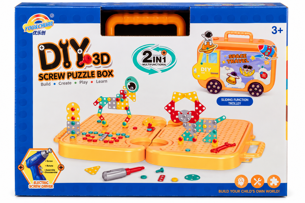 DIY 3D Screw Puzzle Box 2-in-1 with Electric Screwdriver – STEM Building Toy for Kids 3+