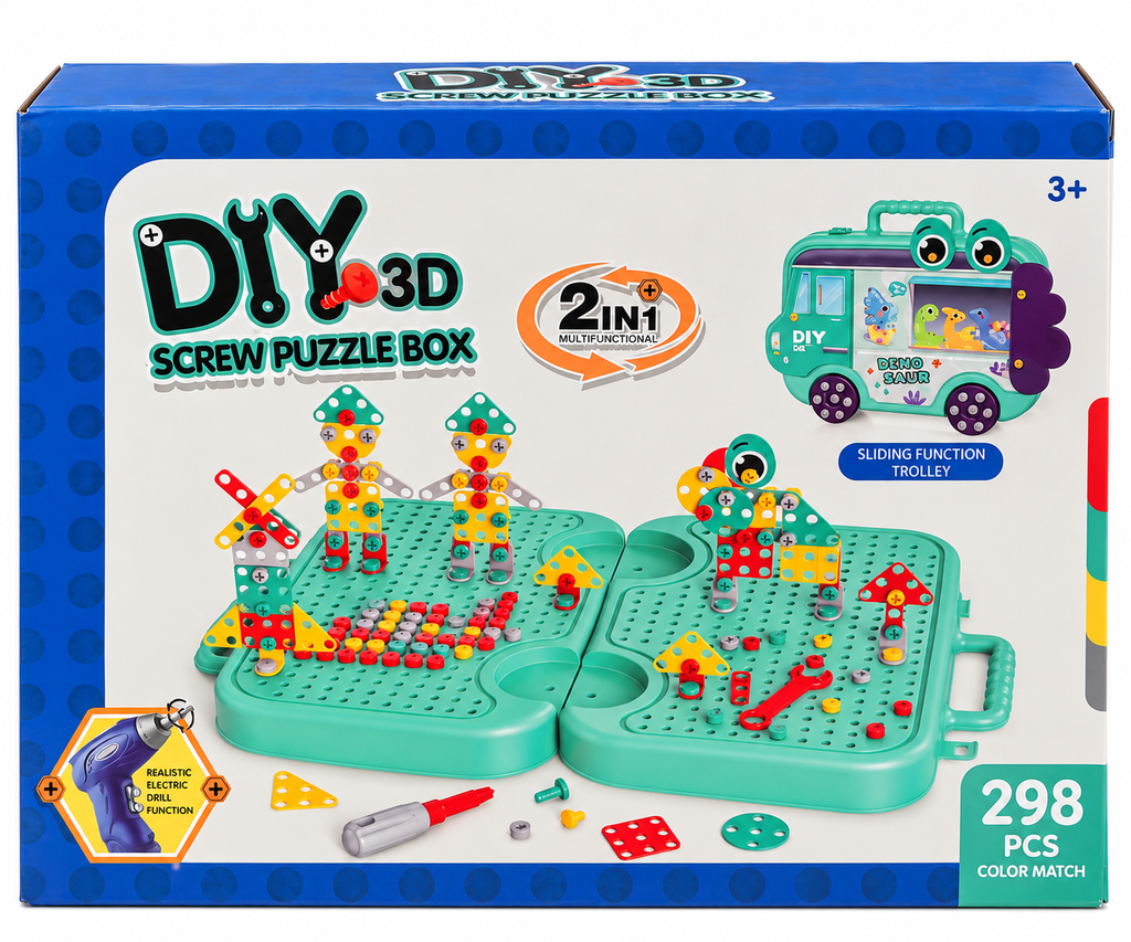 DIY 3D Screw Puzzle Box 2-in-1 with Electric Screwdriver – STEM Building Toy for Kids 3+