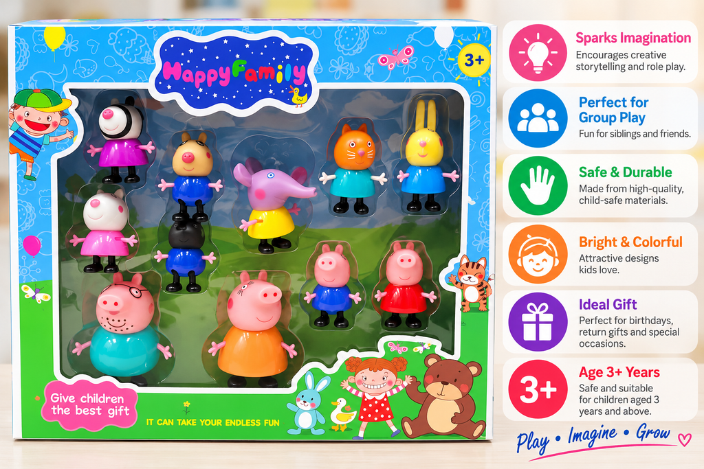 Happy Family Character Figure Set – 10 Pcs Family Toy Set for Kids 3+