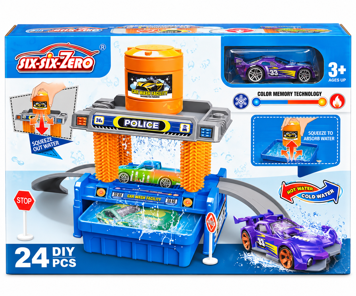 Six-Six-Zero DIY Car Wash Play Set 24 Pcs – Color Changing Car Wash Toy for Kids 3+
