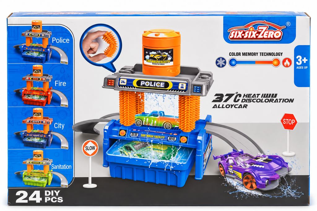 Six-Six-Zero DIY Car Wash Play Set 24 Pcs – Color Changing Car Wash Toy for Kids 3+