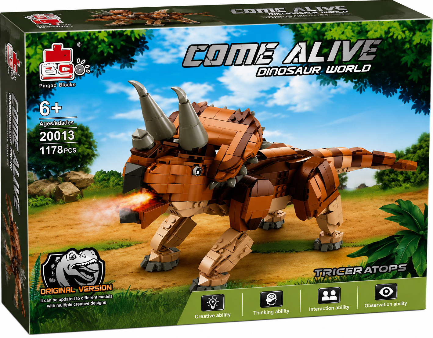 Pingao Blocks Come Alive Triceratops Dinosaur Building Set – 1178 Pieces | 6+ Years