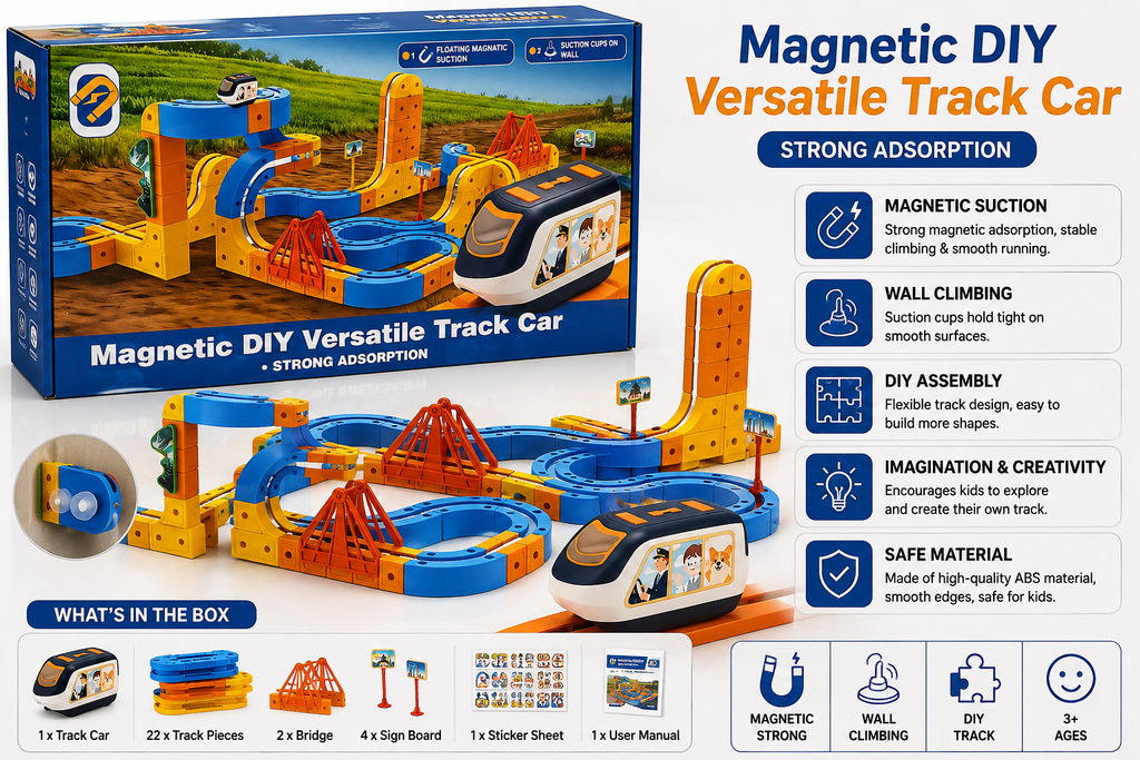 Magnetic DIY Versatile Track Car Set with Train – Creative Build & Play Track Set for Kids