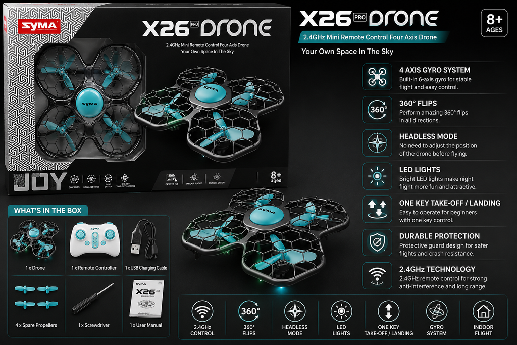SYMA X26 Pro Mini RC Drone with Obstacle Avoidance, Altitude Hold & 360° Flips – 2.4GHz