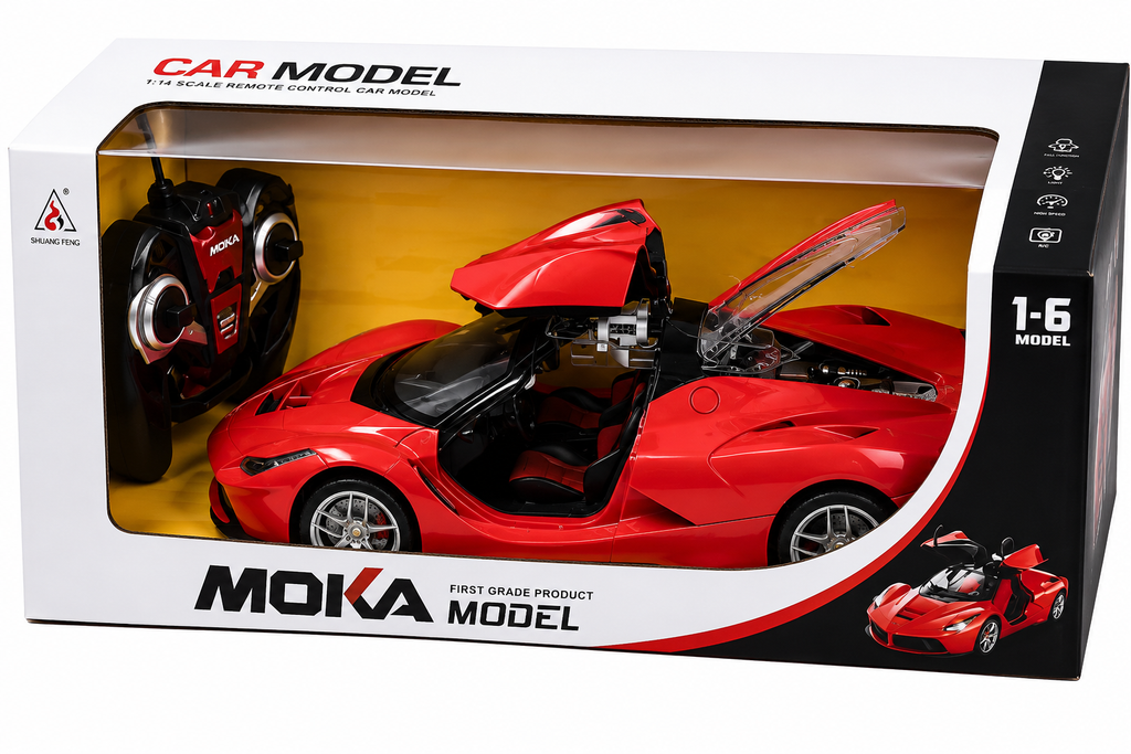 MOKA Model 1:6 Scale Remote Control Super Sports Car with Opening Doors & Lights – Red
