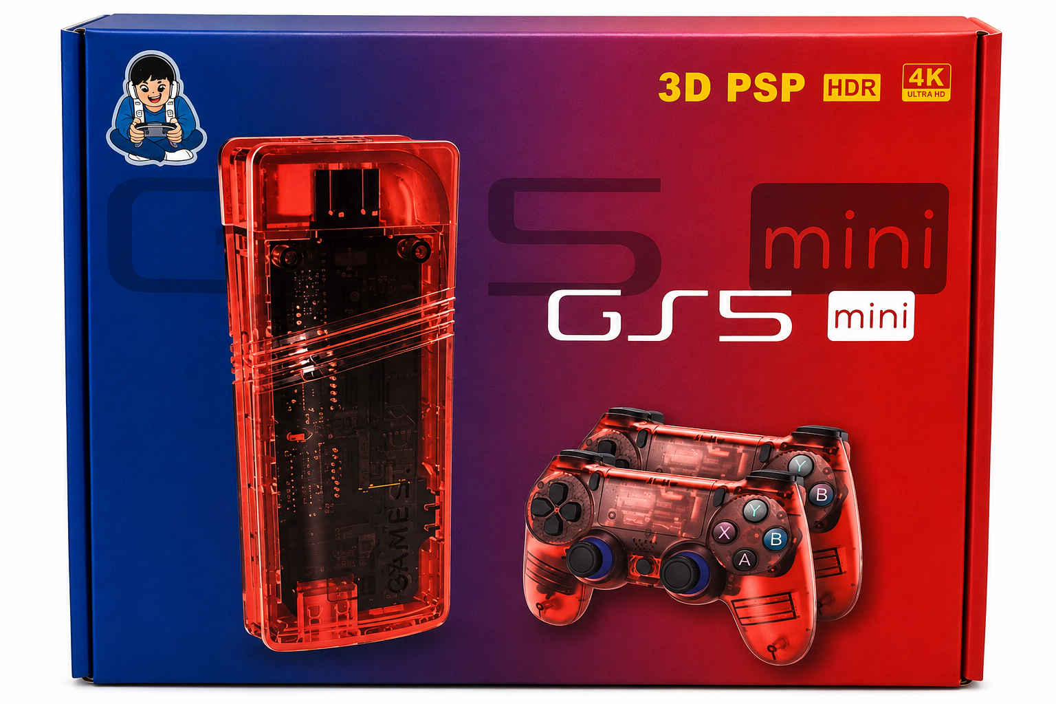 GS5 Mini 4K Ultra HD Game Stick Console with Dual Wireless Controllers – 3D PSP & HDR Support
