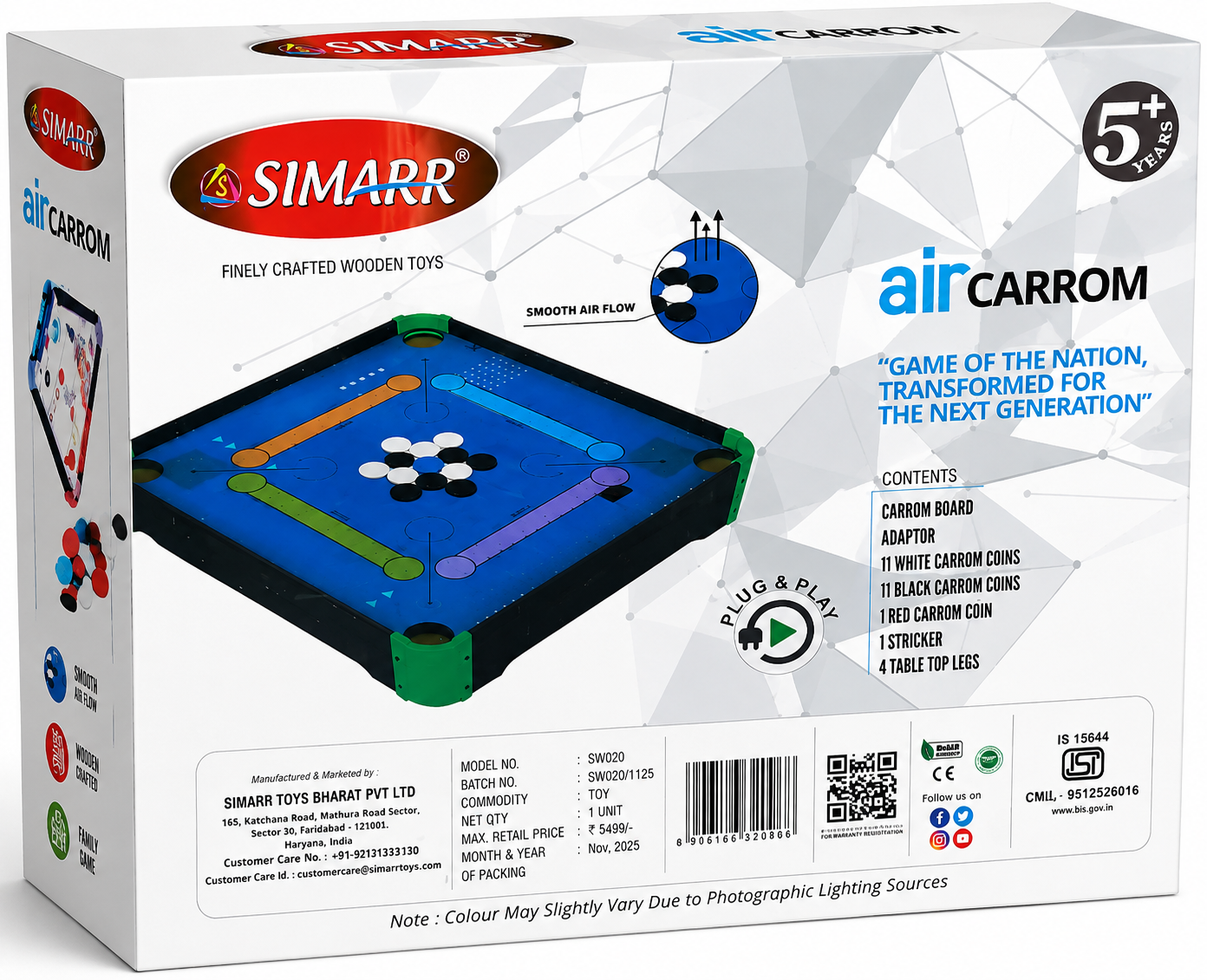 SIMARR Air Carrom Plug & Play Tabletop Game with Smooth Air Flow – Model SW020 | 5+ Years