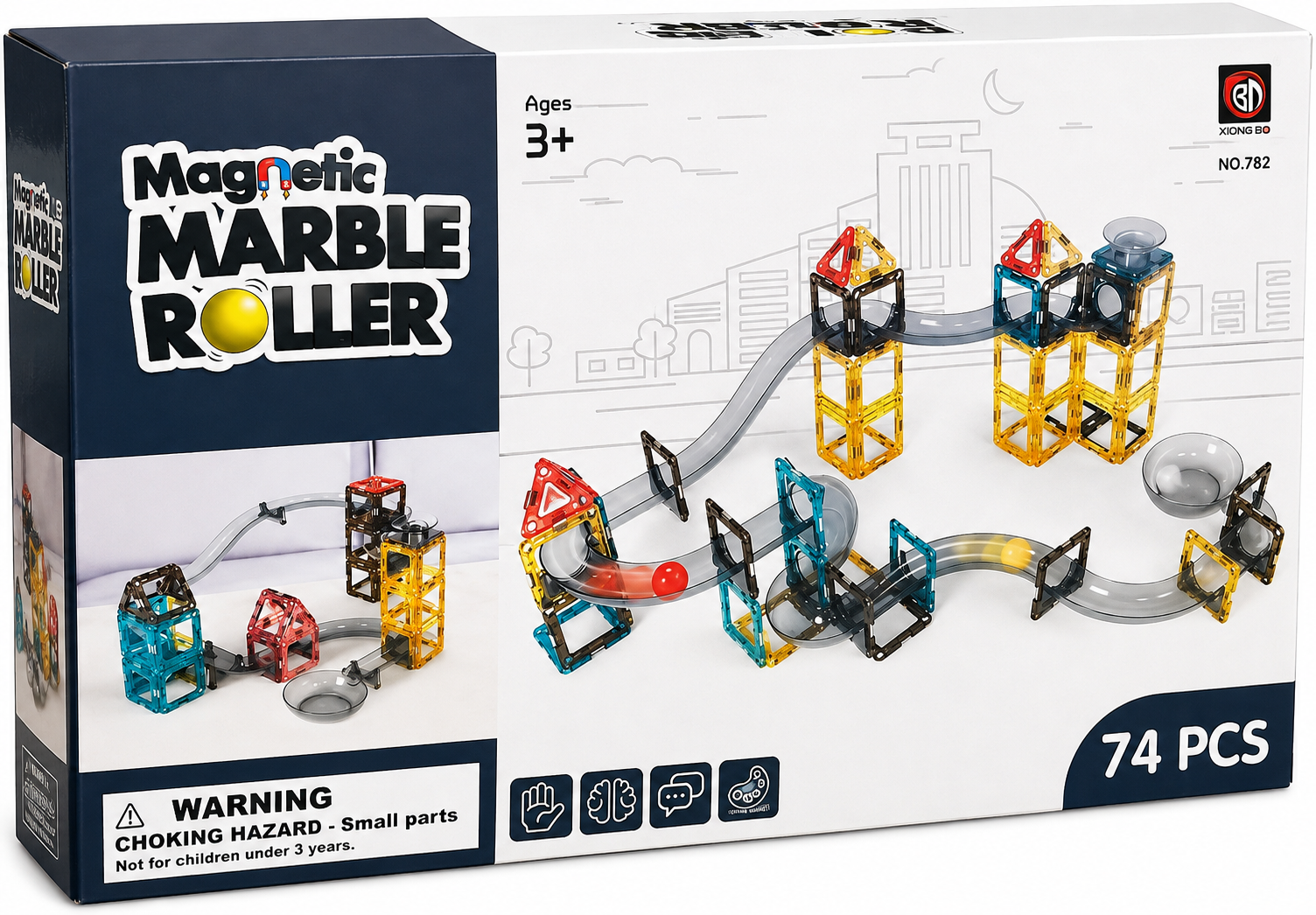 Magnetic Marble Roller Building Track Set – 74 Pieces Creative STEM Construction Toy | 3+ Years