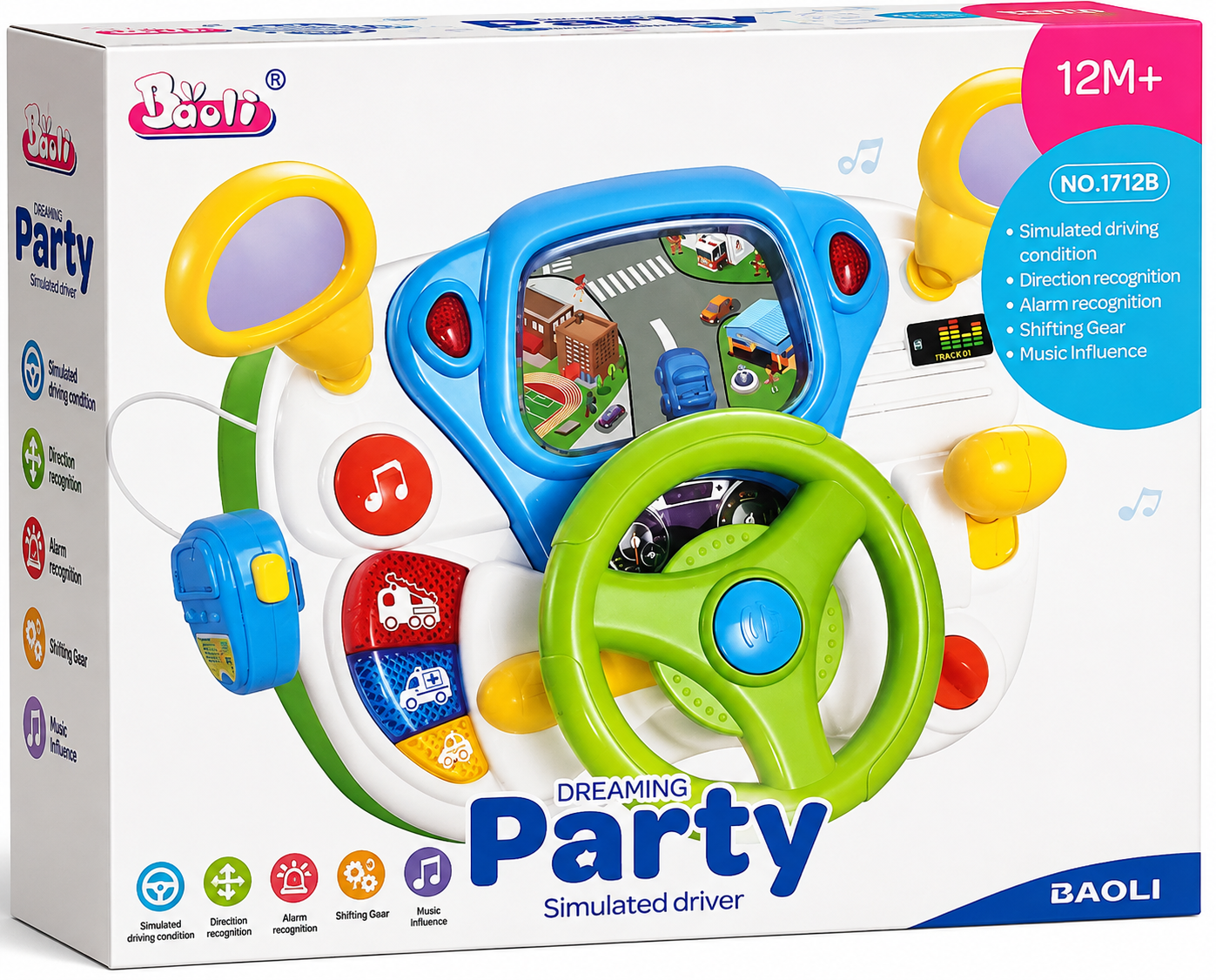 Baoli Dreaming Party Simulated Driver Steering Wheel Activity Toy with Music – 12M+ | No. 1712B