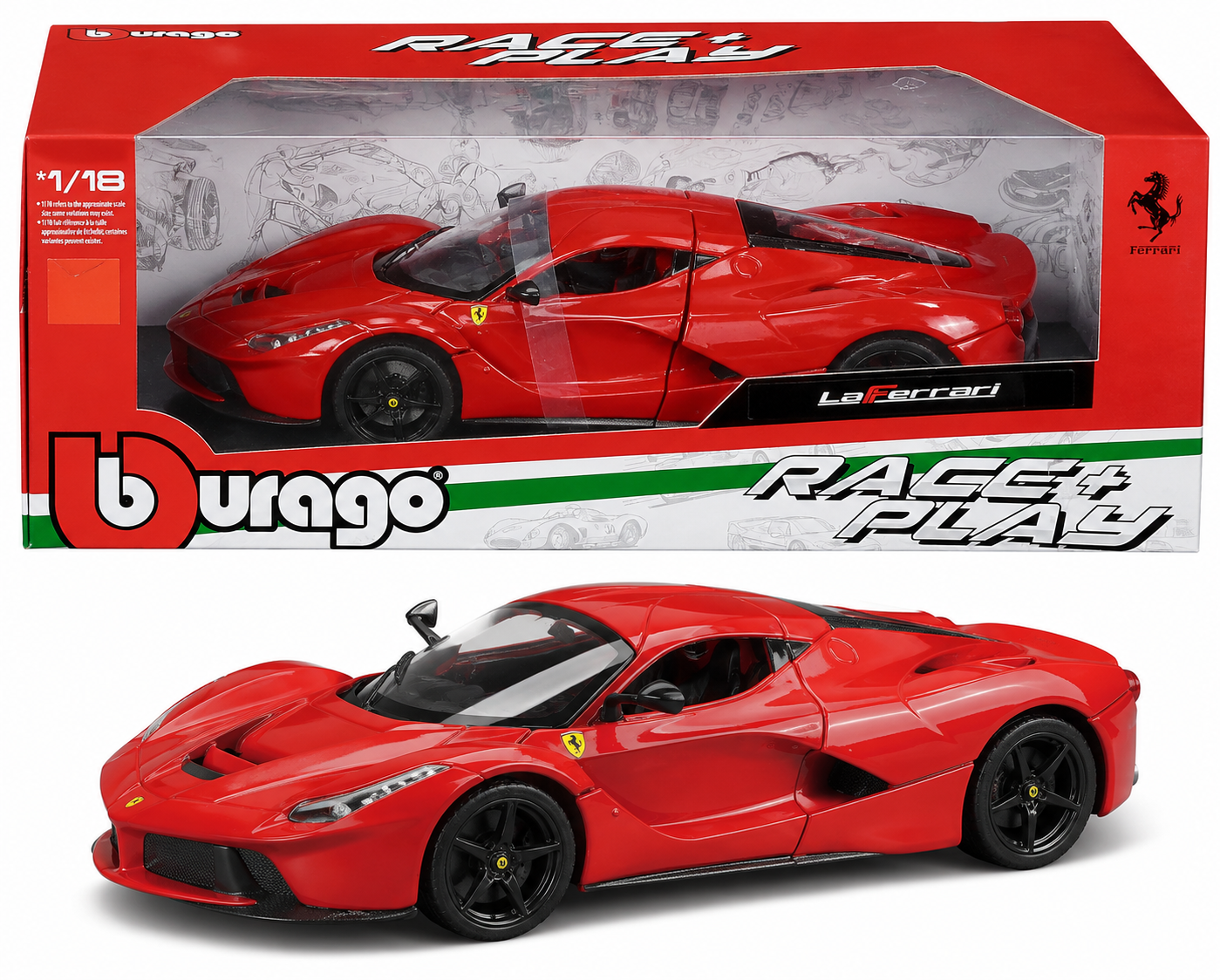 Bburago Ferrari LaFerrari 1:18 Scale Die-Cast Model Car – Red