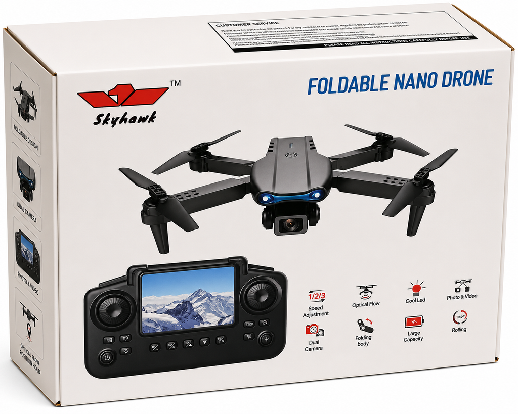 Skyhawk Foldable Nano Drone with Dual Camera, Optical Flow & Display Remote Controller