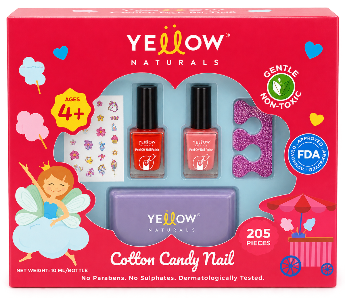 Yellow Naturals Cotton Candy Nail Kit for Kids 4+ Years – 205 Pieces