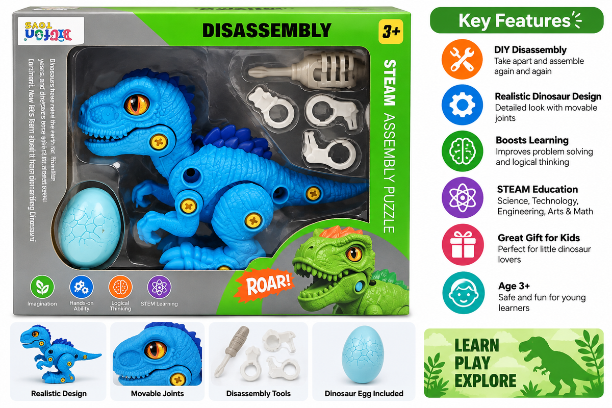 Dinosaur Disassembly STEM Assembly Puzzle Toy for Kids 3+ Years