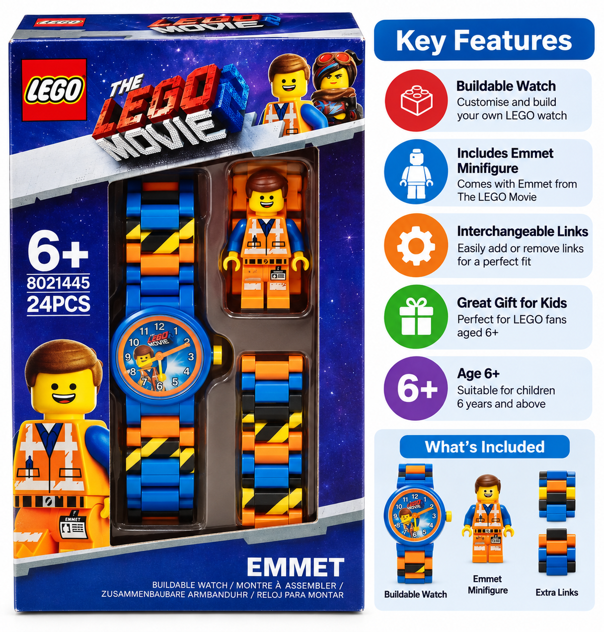 LEGO Movie 2 Emmet Buildable Watch 24 Pieces Age 6+